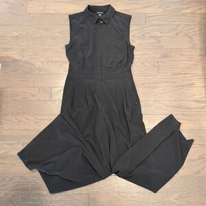 Athleta Womens Black Sleeveless Wide Leg Jumpsuit Collared Button Front Size 8